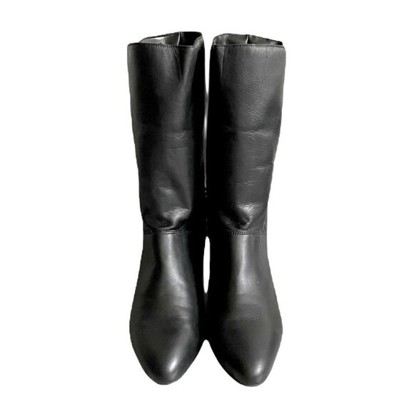 Leather Mid-Calf Sherpa Lined Heeled Boots Buckle Winter Black 10 - Picture 5 of 14